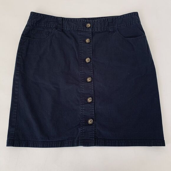 Nautica Skirt Women 14 Navy Blue Button Front Straight Cotton Stretch Preppy - Picture 1 of 5
